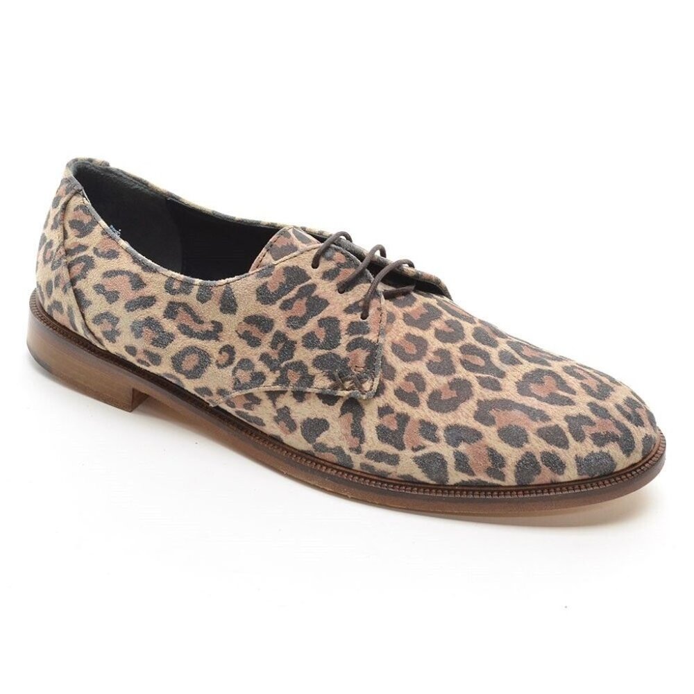 Meandher Leopard Brown Suede Round Toe Oxfords 39